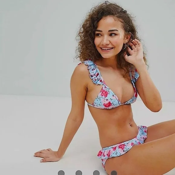 ASOS PLAYFUL PROMISES BEACH SIZE UK 10 6 USA BLUE FLORAL 2PC BIKINI SWIMSUIT - Picture 4 of 17